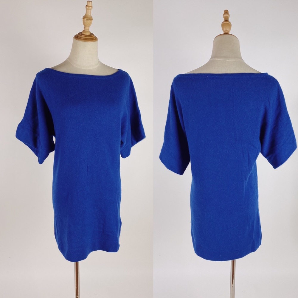 TORY BURCH Cashmere Short Sleeve Tunic Sweater Royal Blue Womens XS